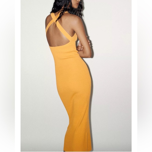 Zara Ribbed Knit Orange Midi Dress Size Medium - Picture 2 of 9